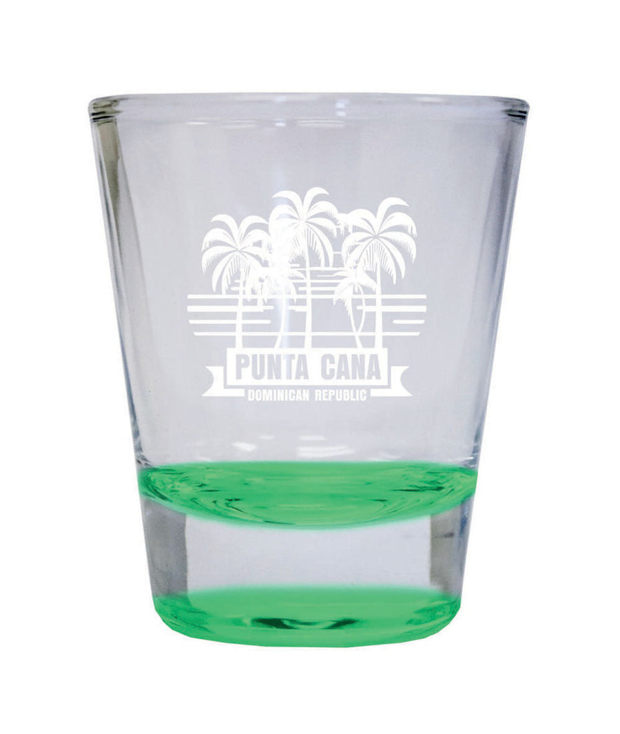 Punta Cana Dominican Republic Souvenir etched 1.5 Ounce Shot Glass Round PALM green Design1 Image 1