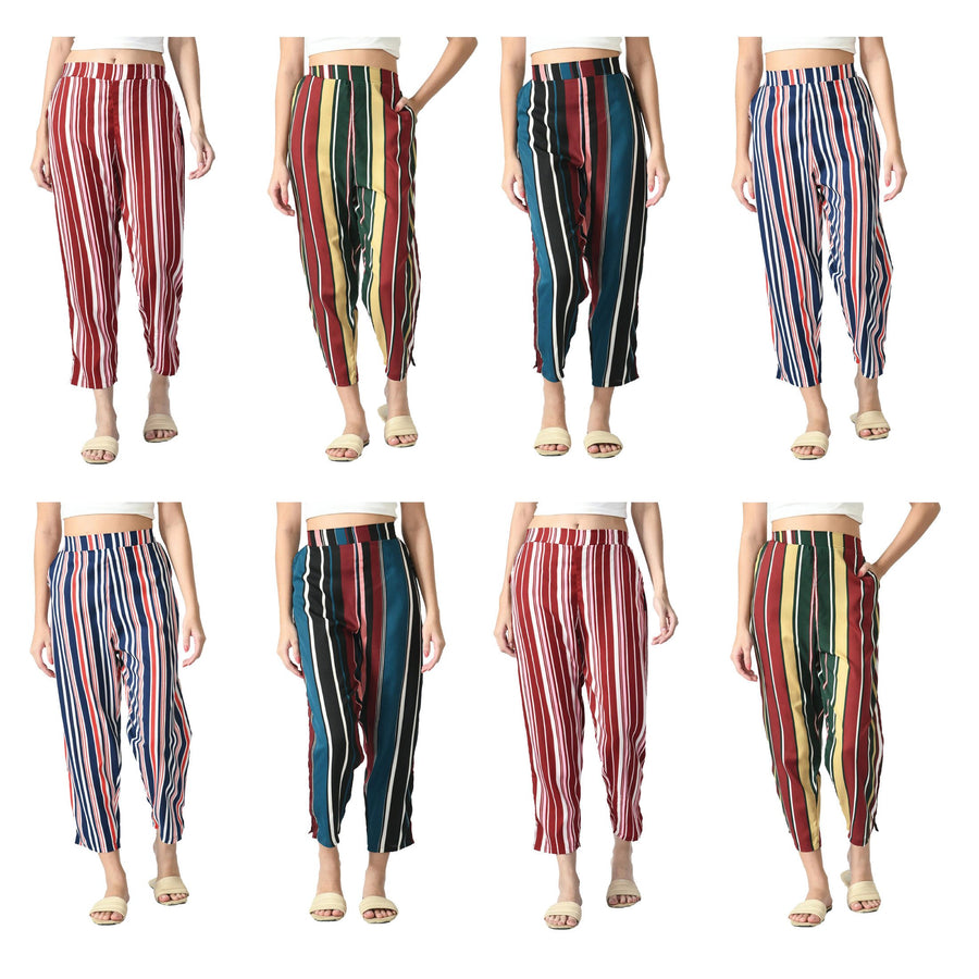2-Pack: Ladies Summer Soft Fashionable Striped Wide Open Boho Leg Palazzo Pants Image 1