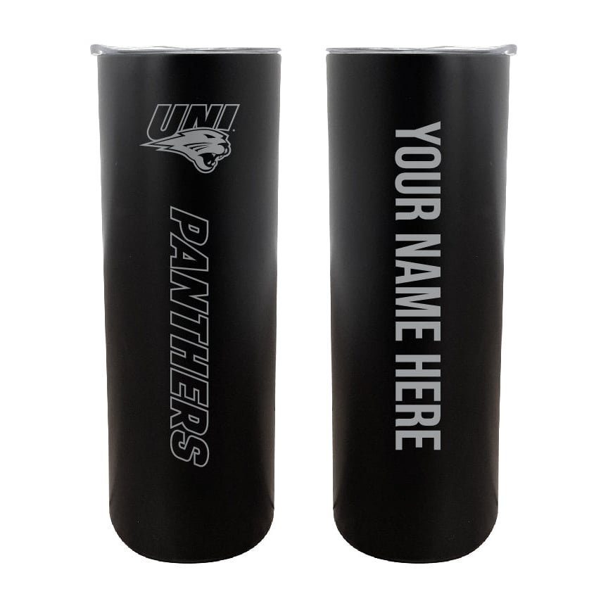 Northern Iowa Panthers Etched Custom NCAA Skinny Tumbler - 20oz Personalized Stainless Steel Insulated Mug Image 1