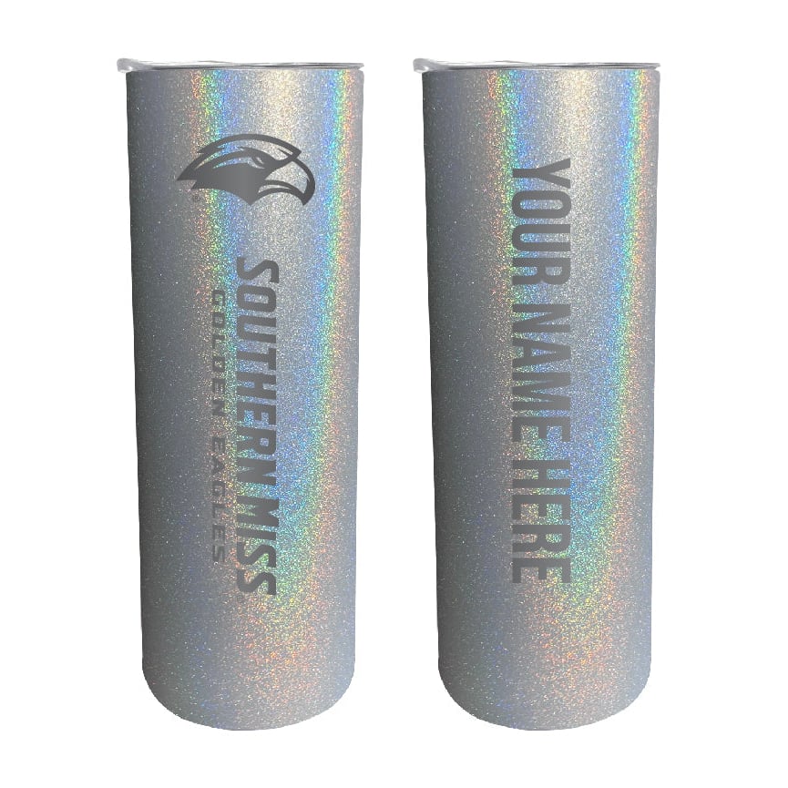 Southern Mississippi Golden Eagles Etched Custom NCAA Skinny Tumbler - 20oz Personalized Stainless Steel Insulated Mug Image 1