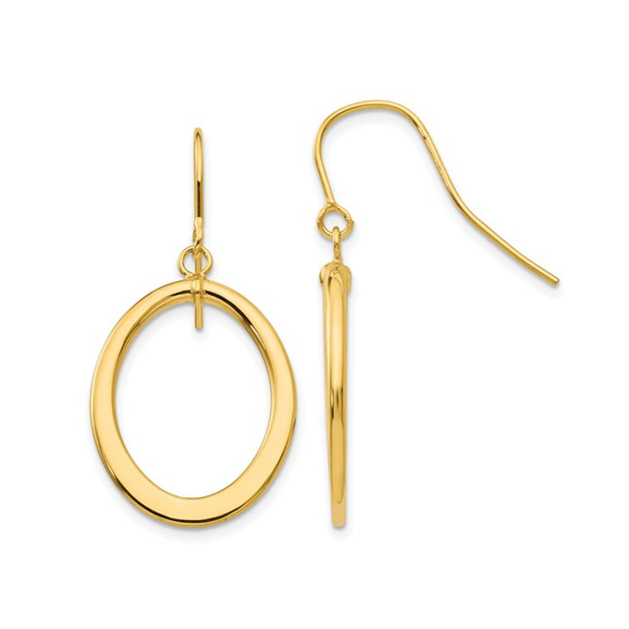 14K Yellow Gold Polished Flat Oval Dangle Earrings Image 1