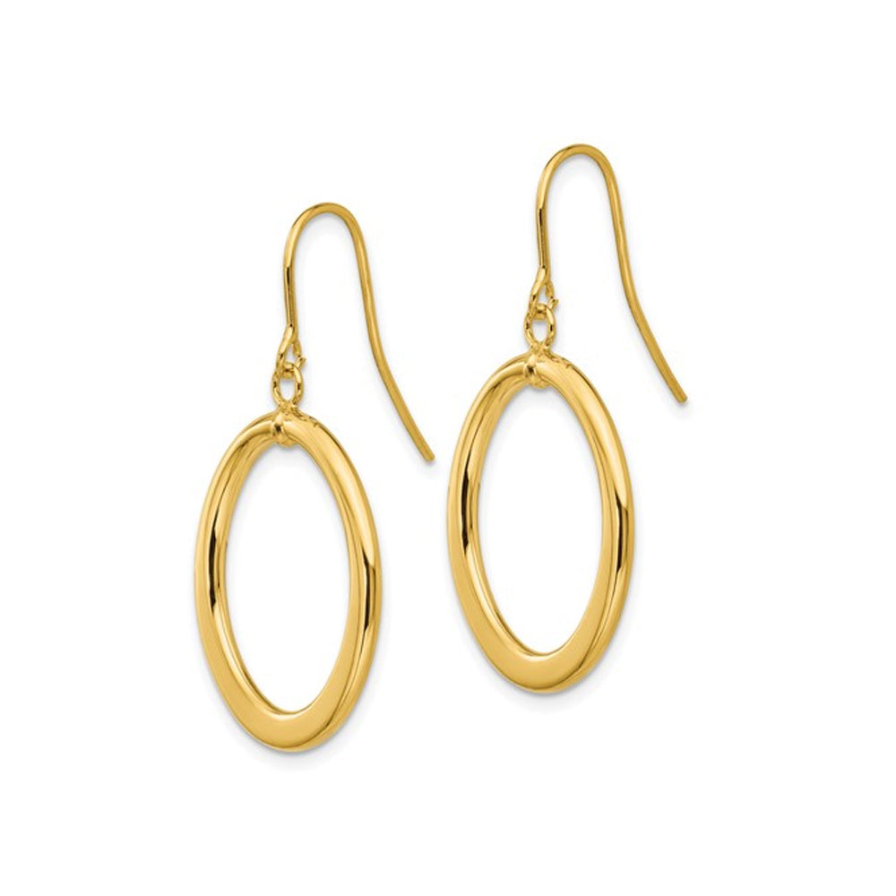 14K Yellow Gold Polished Flat Oval Dangle Earrings Image 2