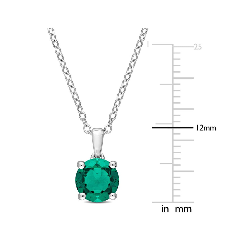 1.15 Carat (ctw) Lab-Created Emerald Solitaire Pendant Necklace in Sterling Silver with Chain Image 2