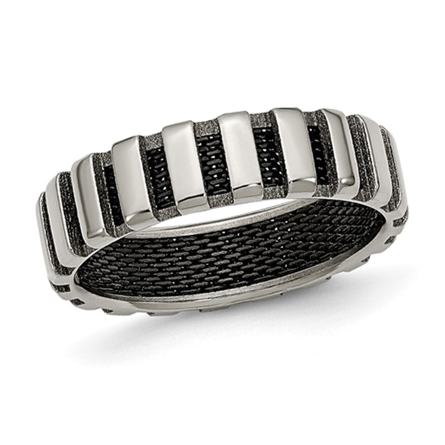 Mens Titanium Polished Black Plated Wire Band Ring (6mm) Image 1