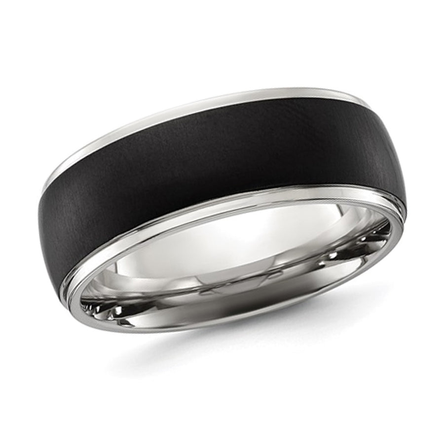 Mens Titanium Brushed Black Plated Band Ring (8mm) Image 1