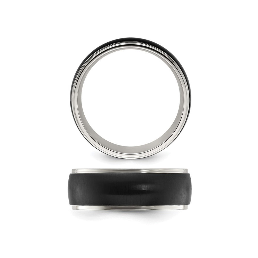 Mens Titanium Brushed Black Plated Band Ring (8mm) Image 4