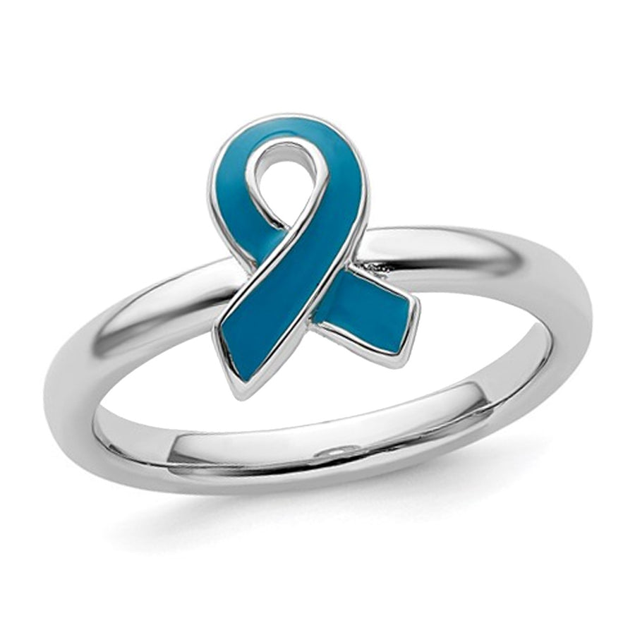 Sterling Silver Blue Enameled Awareness Ribbon Ring Image 1