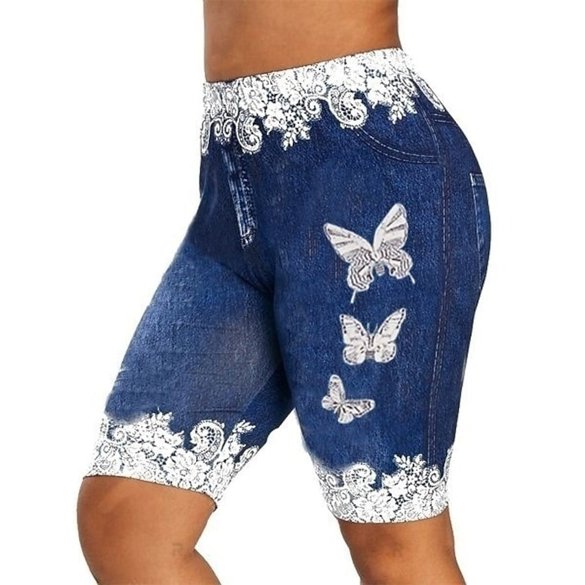 Womens Fashion Casual Butterfly Print Comfort Denim Shorts Image 2