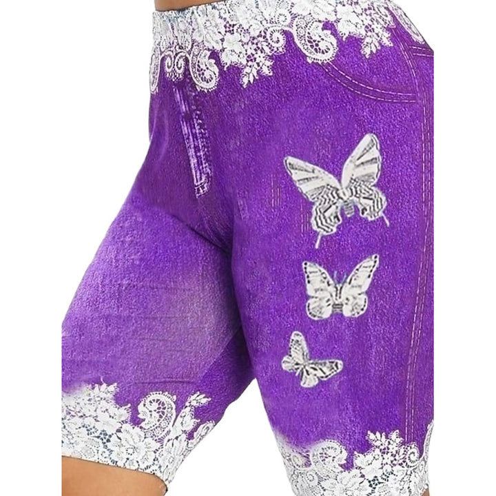 Womens Fashion Casual Butterfly Print Comfort Denim Shorts Image 3