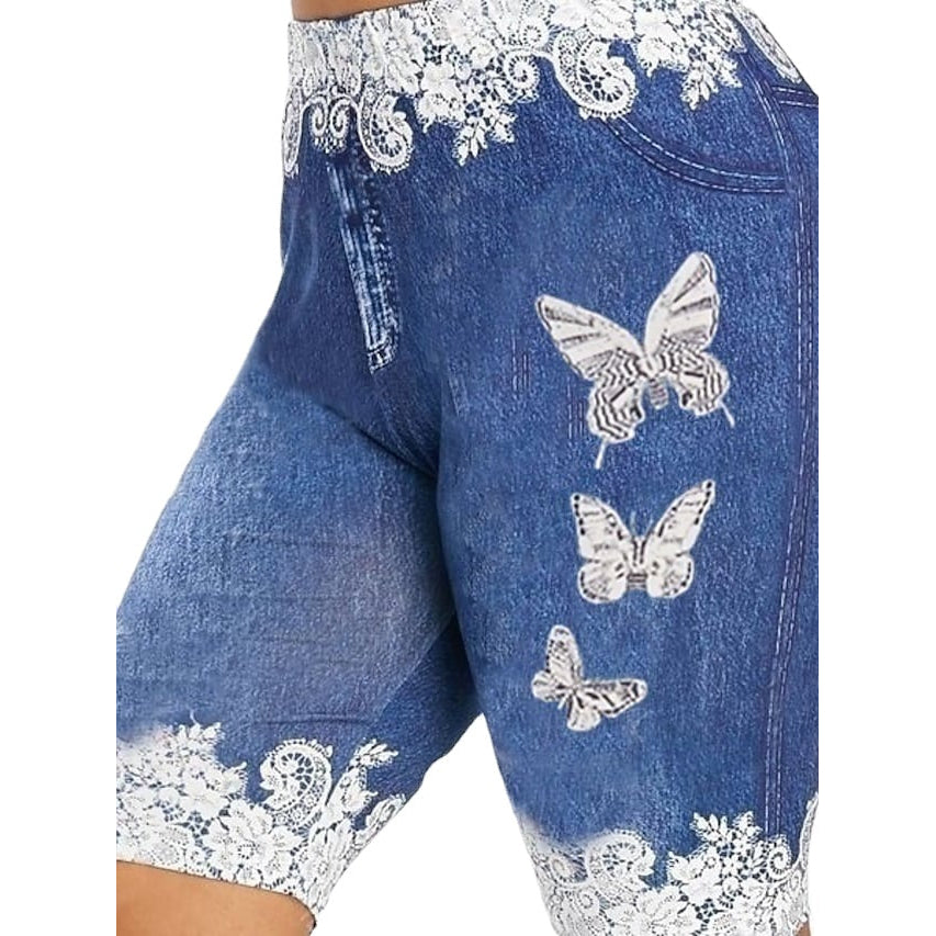 Womens Fashion Casual Butterfly Print Comfort Denim Shorts Image 4