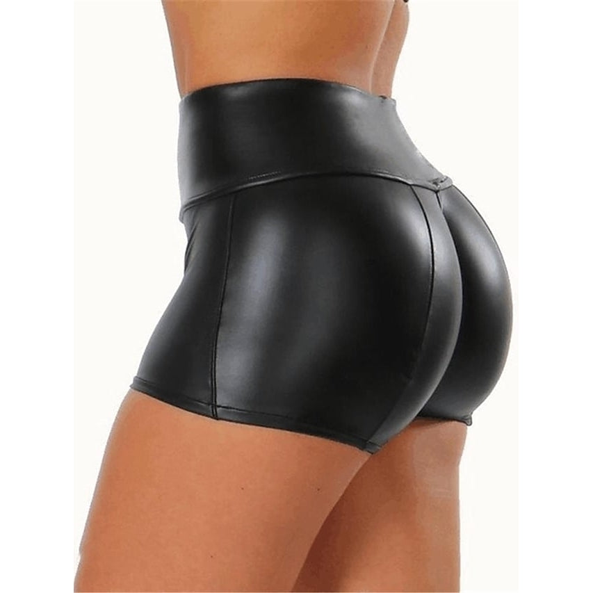 Womens PU Faux Leather Mid Waist Sexy Shorts Image 1