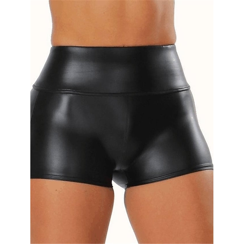 Womens PU Faux Leather Mid Waist Sexy Shorts Image 2