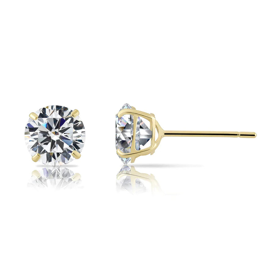 Paris jewelry 14k Yellow Gold Round CZ Stud Earrings - with Pushback Image 1