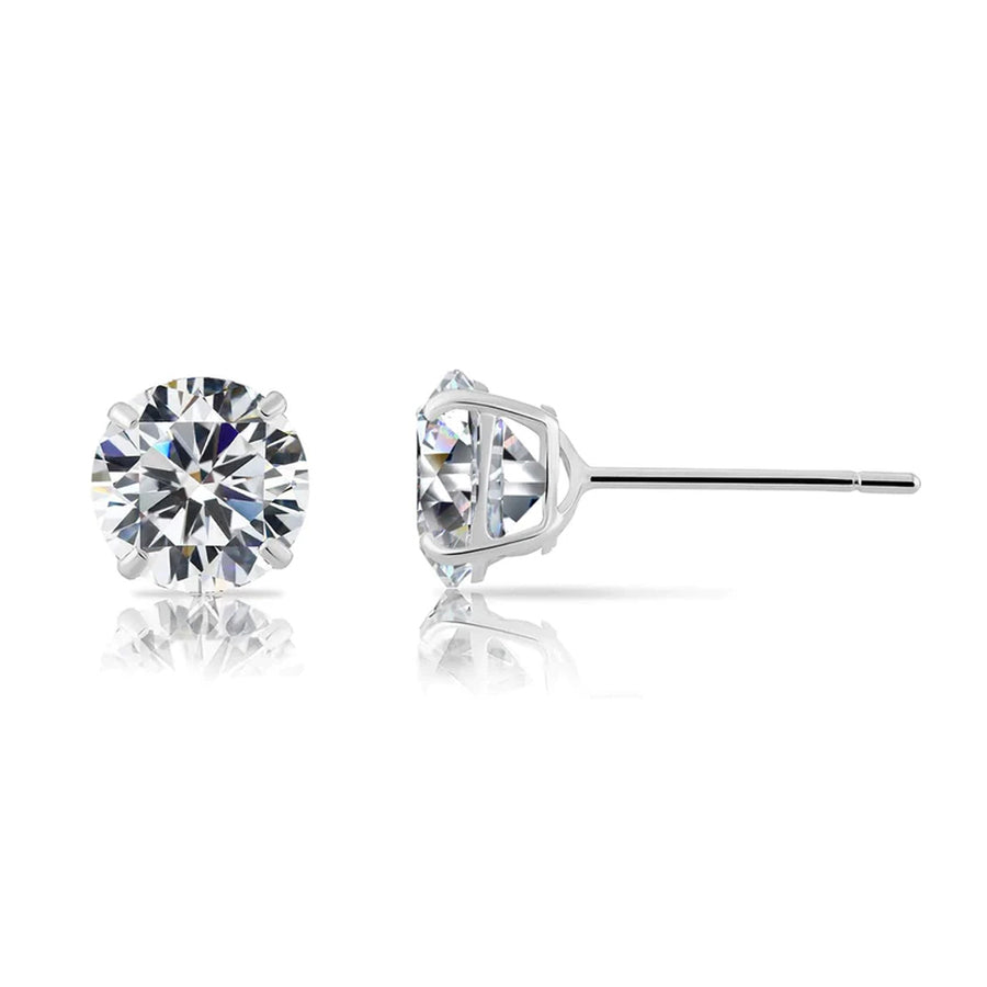 Paris jewelry 14k White Gold Cubic Zirconia Studs Earrings - With Pushback Image 1