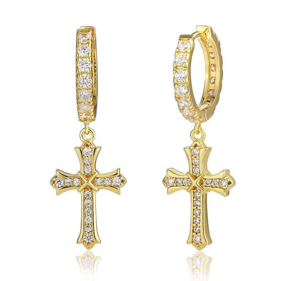 Paris Jewelry 24K Yellow Gold 1Ct Cross Hoop Earrings Plated Image 1