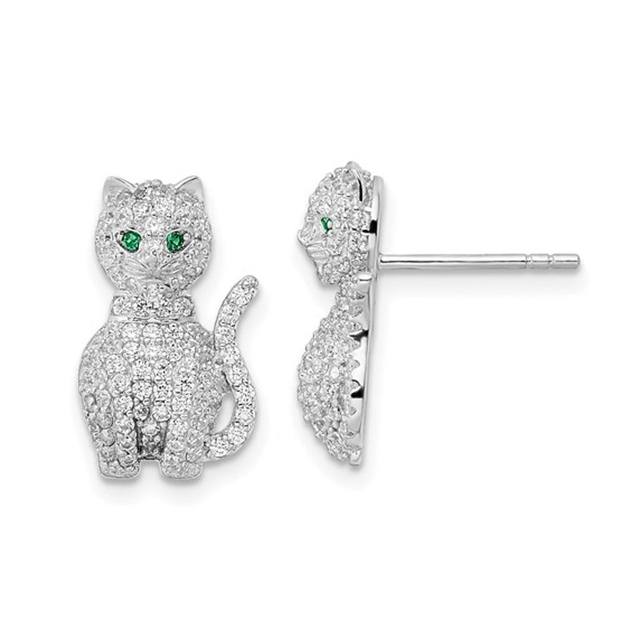 Sterling Silver Cat Earrings with Cubic Zirconia (CZ)s Image 1