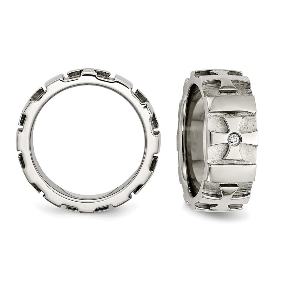 Mens Stainless Steel Brushed Cross Band Ring (9mm) Image 2