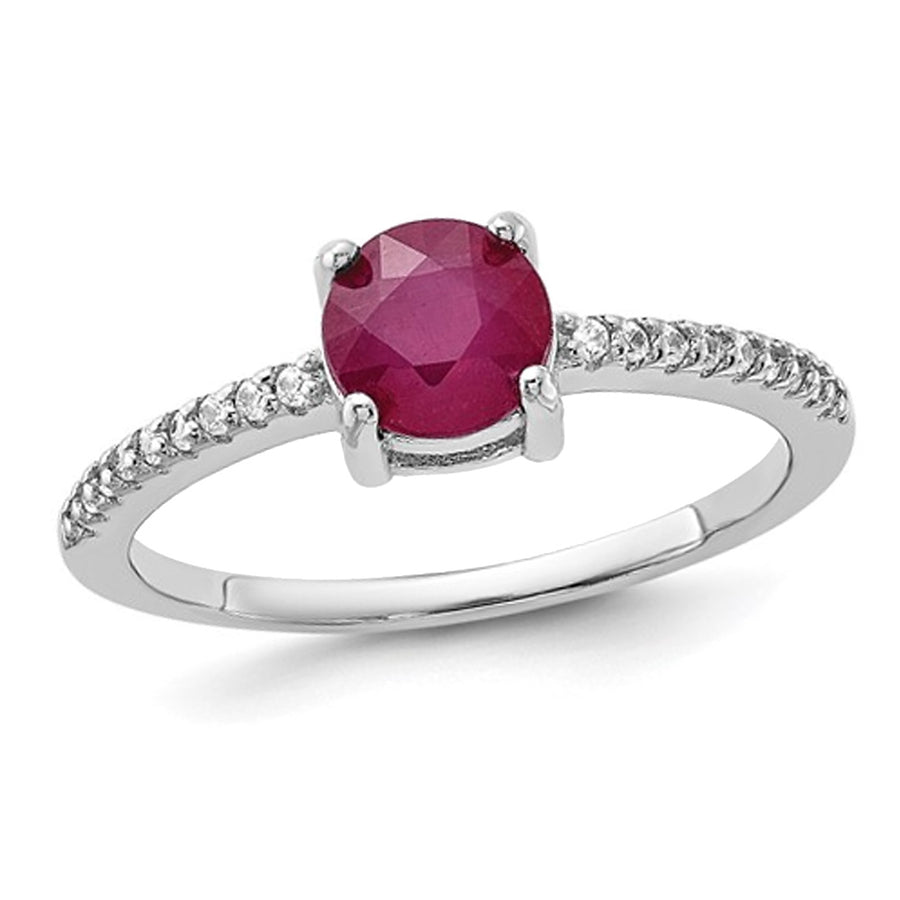 1.50 Carat (ctw) Ruby and White Topaz Ring in Sterling Silver Image 1