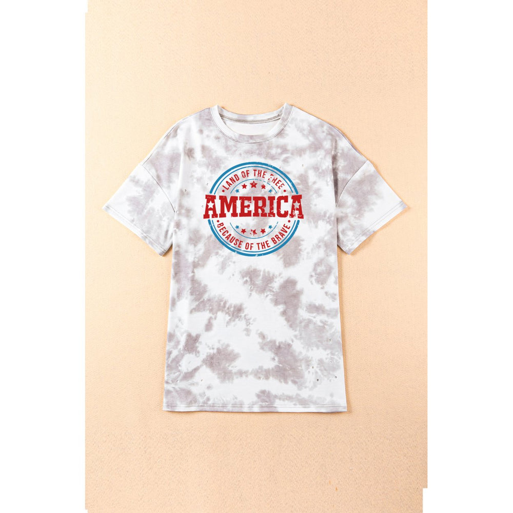Womens White Oversized Tie-dye AMERICA Graphic T-shirt with Distressing Image 2