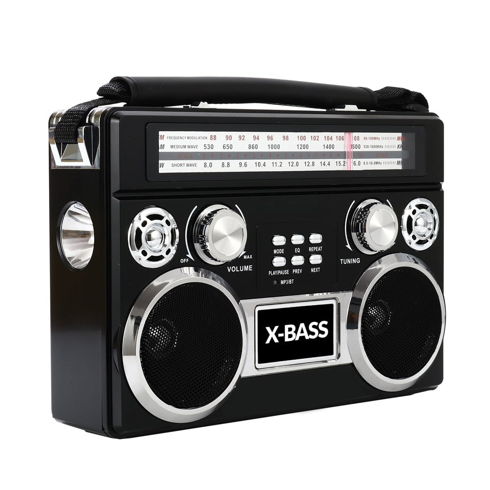 Portable 3 Band Radio with Bluetooth and Flashlight Black (SC-1097BT) Image 1