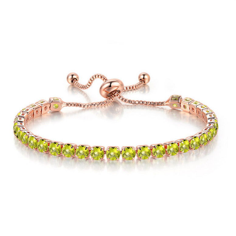 10k Rose Gold 6 Cttw Created Yellow Sapphire Round Adjustable Tennis Plated Bracelet Image 1