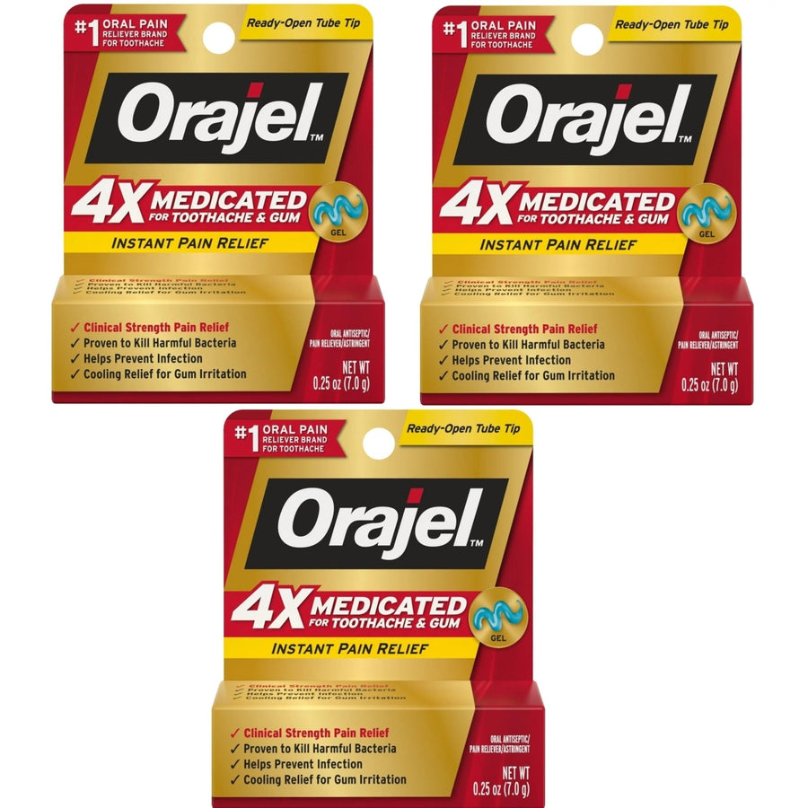 (3 pack) Orajel 4X Medicated For Toothache and GumInstant Pain Relief Gel0.25oz Image 1