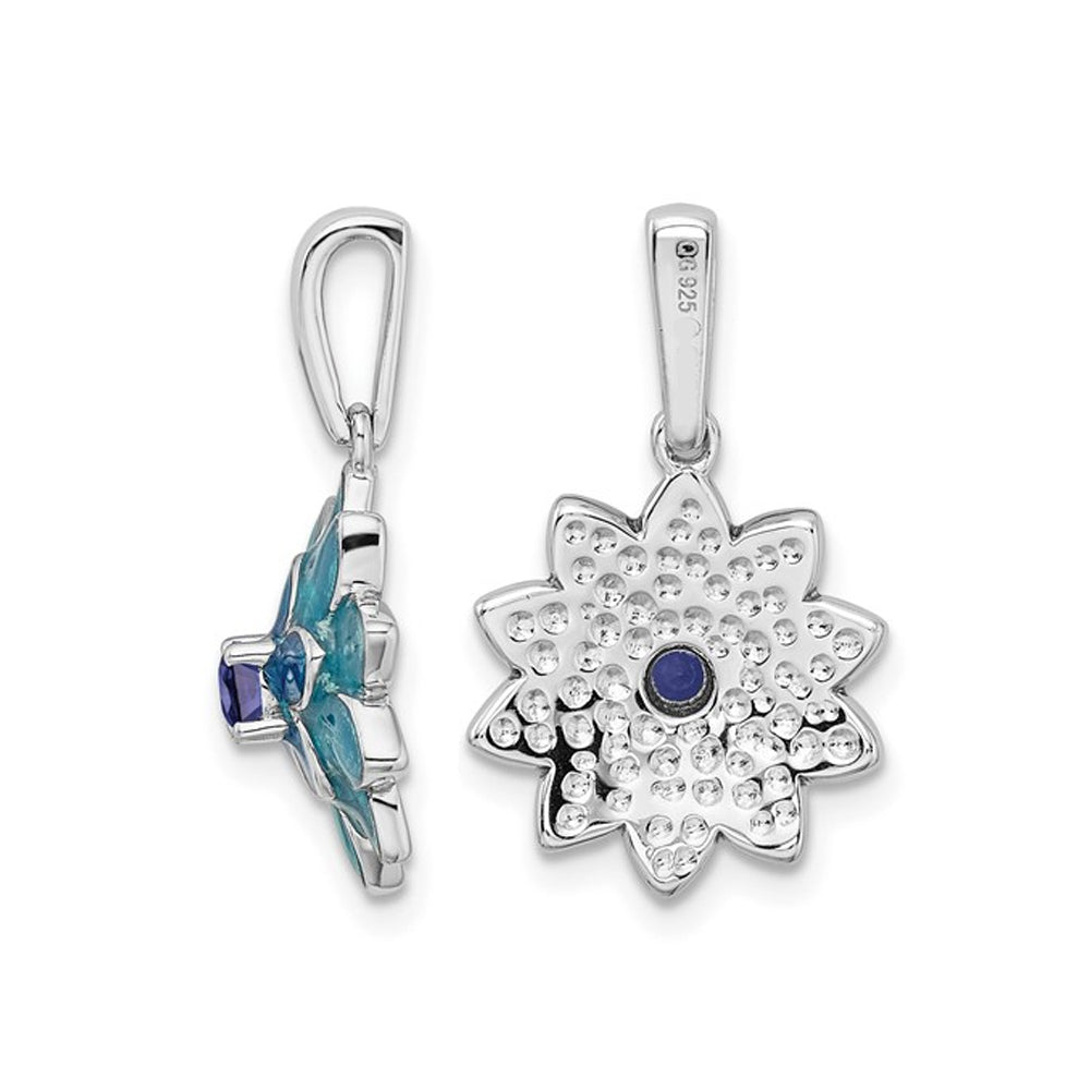 1/8 Carat (ctw) Lab-Created Blue Sapphire Flower Pendant Necklace in Sterling Silver with Chain Image 2
