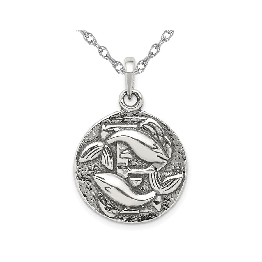 Sterling Silver Pisces Charm Astrology Zodiac Pendant Necklace with Antique Finish andChain Image 1