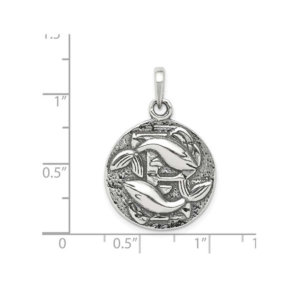 Sterling Silver Pisces Charm Astrology Zodiac Pendant Necklace with Antique Finish andChain Image 2