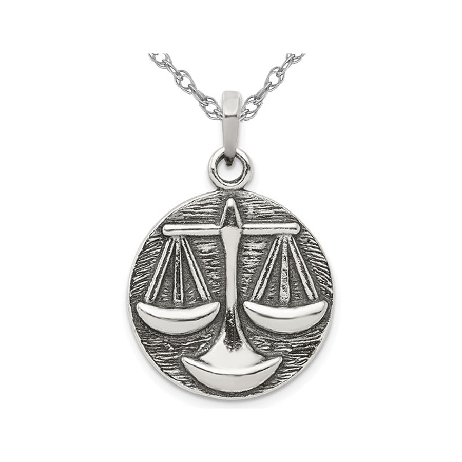Sterling Silver LIBRA Charm Zodiac Astrology Pendant Necklace with Chain Image 1