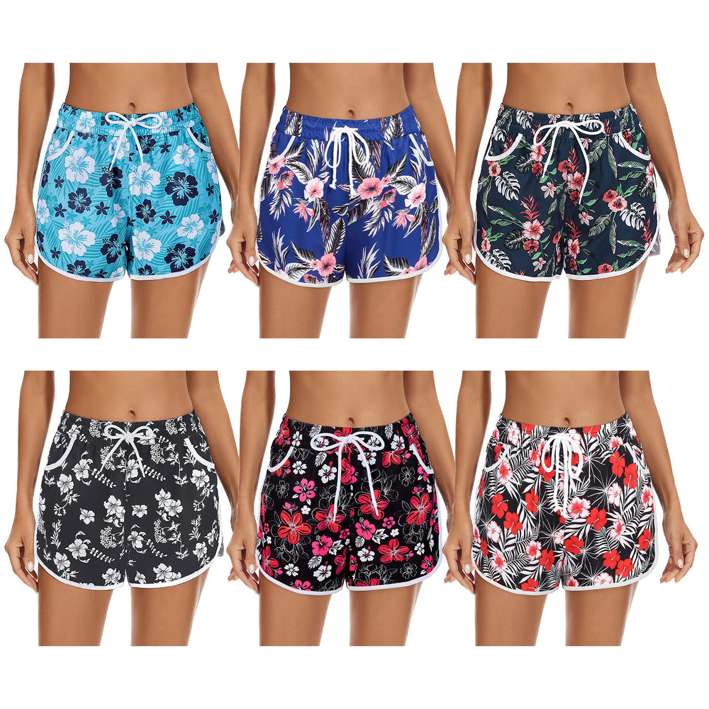 3-Pack Womens Floral Beach ShortsElastic Drawstring Summer Lounge wear PantsSoft Casual Dolphin Shorts with Pockets Image 2
