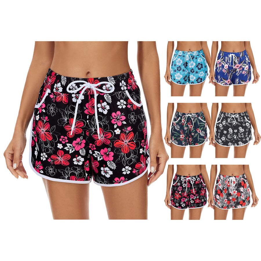 3-Pack Womens Floral Beach ShortsElastic Drawstring Summer Lounge wear PantsSoft Casual Dolphin Shorts with Pockets Image 1