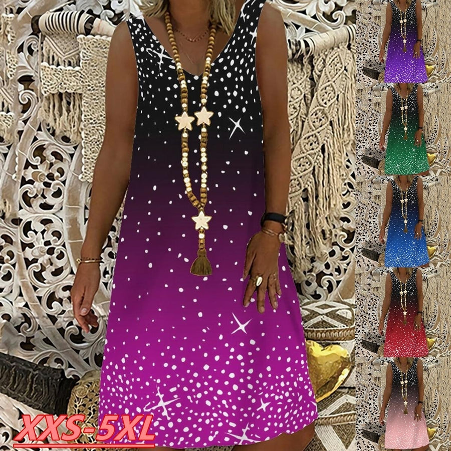Summer  Fashion Womens V-neck Vest Skirt Sleeveless Printing Dress Casual Plus Size Dress XXS-5XL Image 1