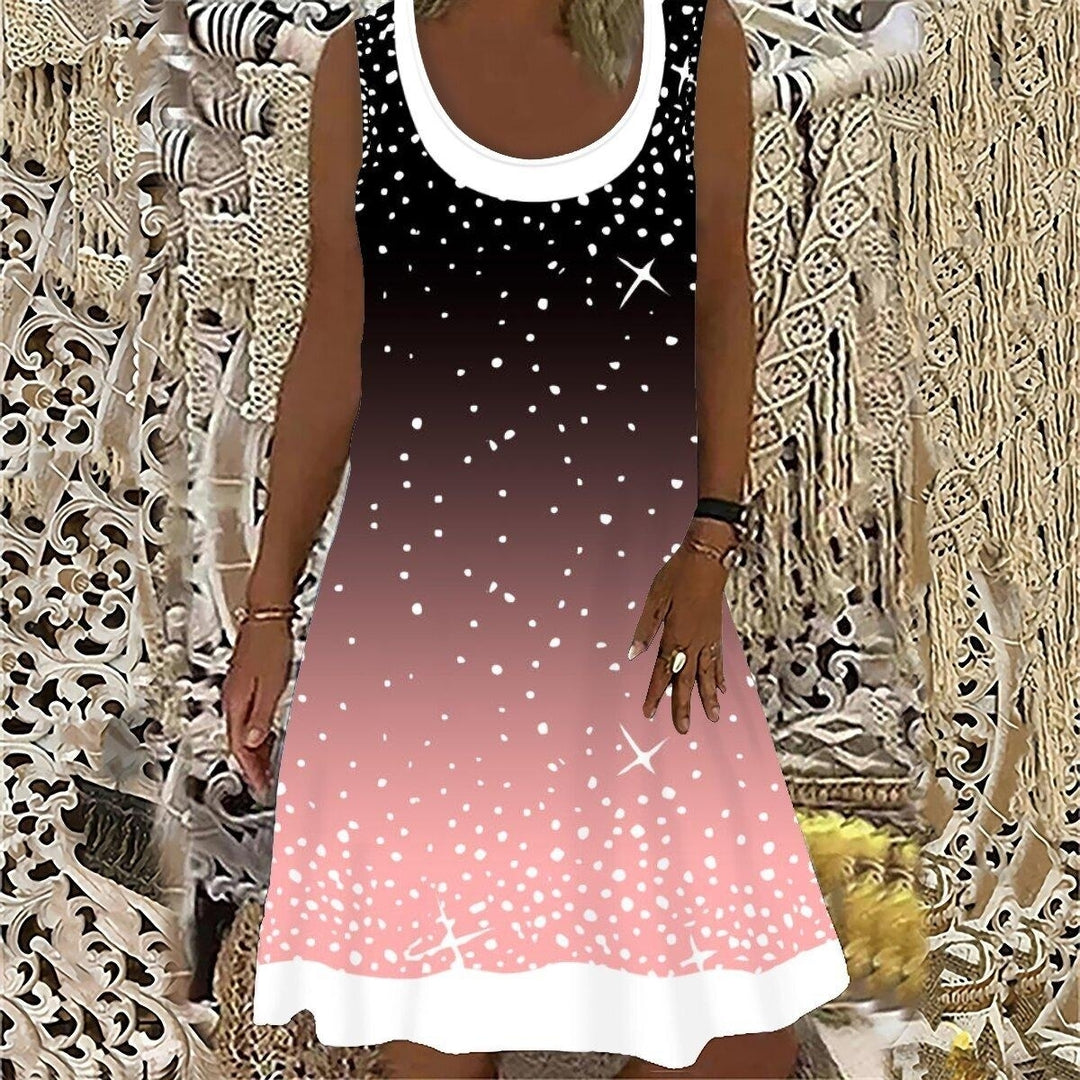 Summer  Fashion Womens Round Neck Tank Skirt Gradient Print Casual Plus Size Dress XXS-5XL Image 7