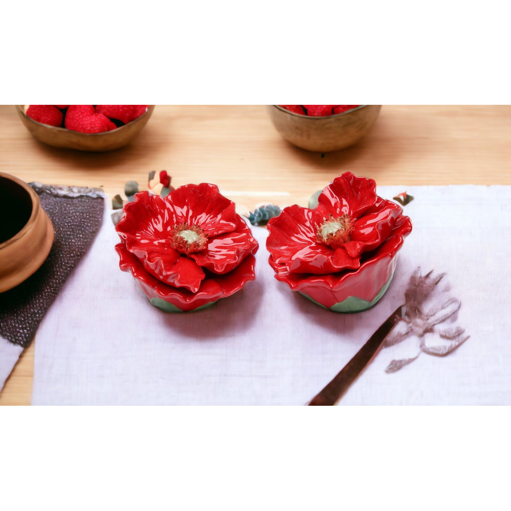 Ceramic Red Poppy Flower Salt and Pepper ShakersHome DcorKitchen Dcor Image 2