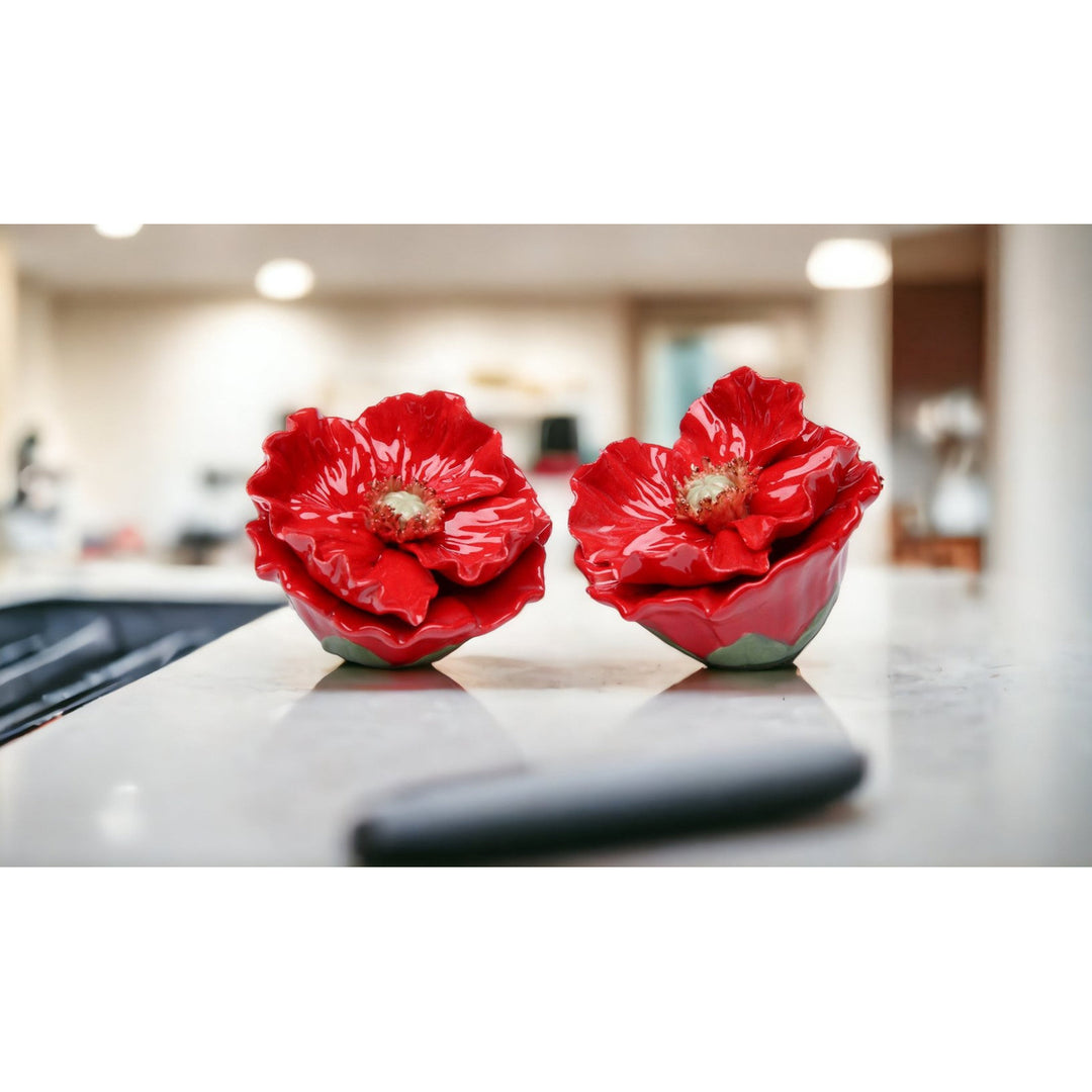 Ceramic Red Poppy Flower Salt and Pepper ShakersHome DcorKitchen Dcor Image 3
