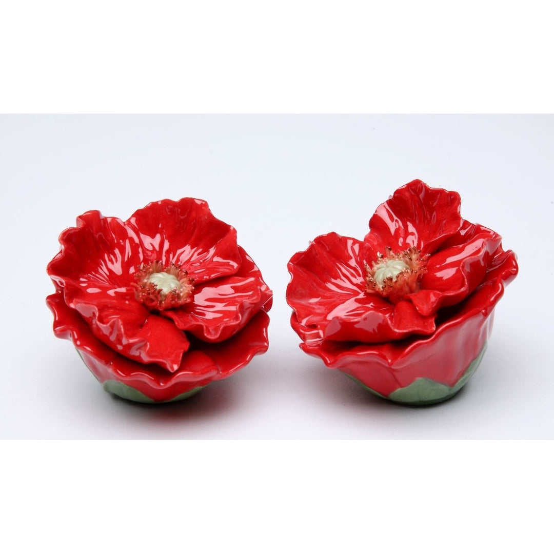 Ceramic Red Poppy Flower Salt and Pepper ShakersHome DcorKitchen Dcor Image 4