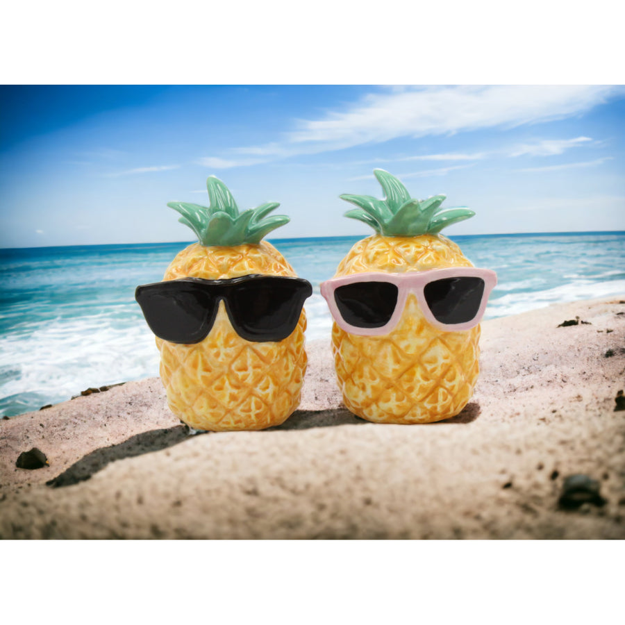 Ceramic Pineapples Wearing Sunglasses Salt and Pepper ShakersHome DcorKitchen Dcor Image 1