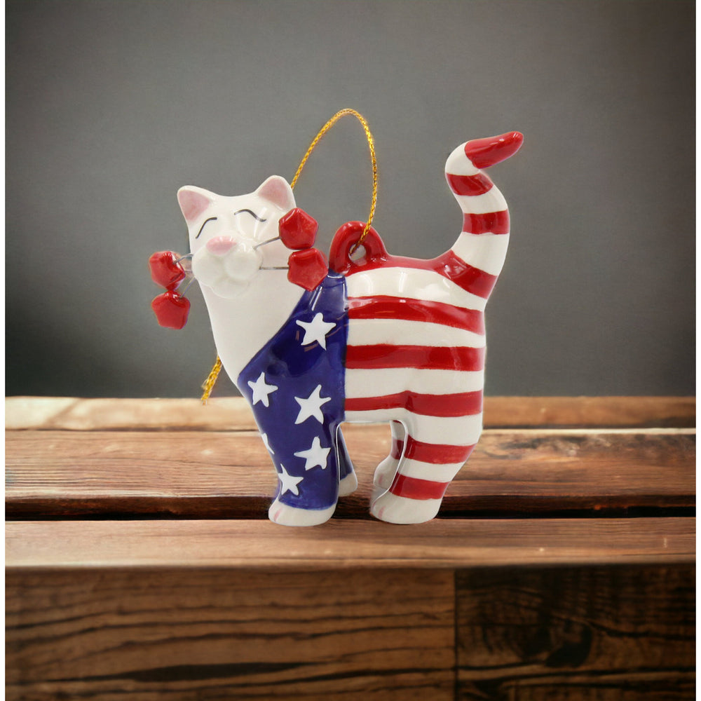 Ceramic Patriotic Cat OrnamentHome DcorIndependence Day DcorJuly 4th Image 2