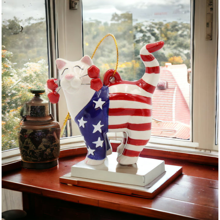 Ceramic Patriotic Cat OrnamentHome DcorIndependence Day DcorJuly 4th Image 3