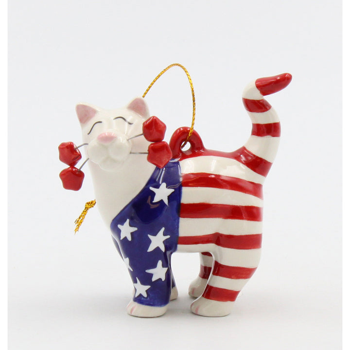 Ceramic Patriotic Cat OrnamentHome DcorIndependence Day DcorJuly 4th Image 4