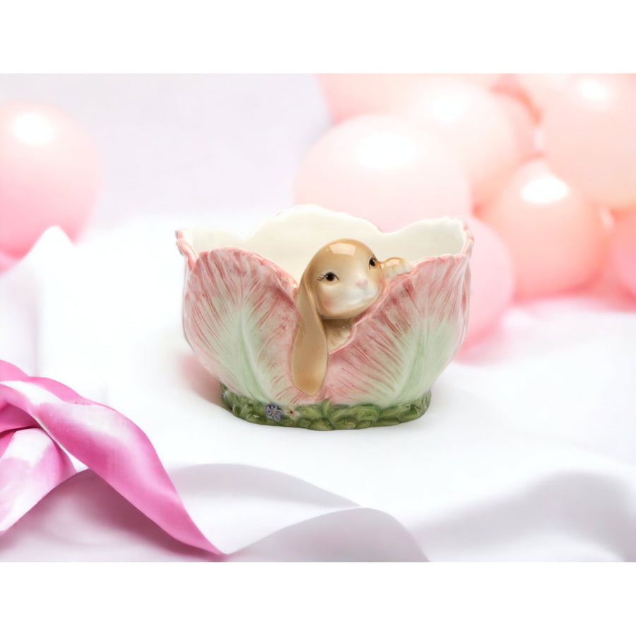 Ceramic Easter Bunny Rabbit in Flower Candy BowlHome DcorKitchen DcorSpring Dcor Image 1