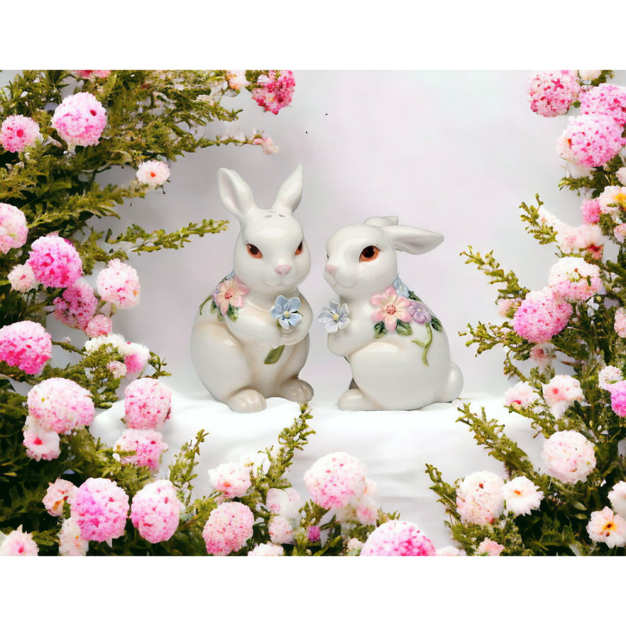 Easter Rabbits Holding Flowers Salt and Pepper ShakersHome DcorKitchen DcorSpring DcorEaster Dcor Image 1