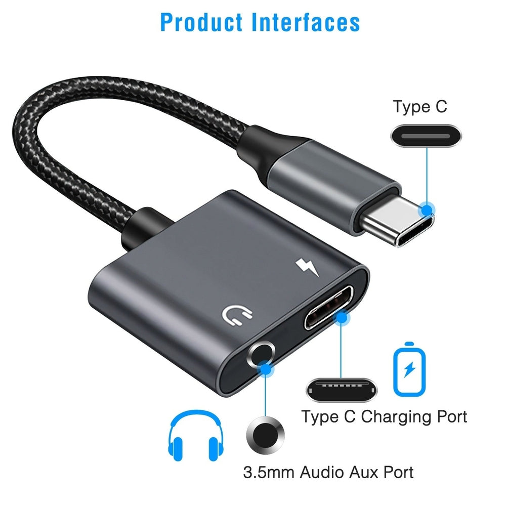 Type C to 3.5mm Headphone Charger Adapter USB C to Aux Audio Jack Cable Cord Adapter Image 2