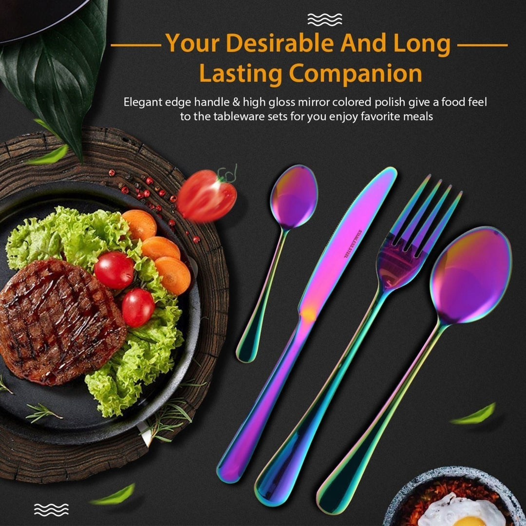 4Pcs Flatware Set Stainless Steel Silverware Cutlery Kitchen Utensil Set with Fork Knife Tea Spoon Image 7