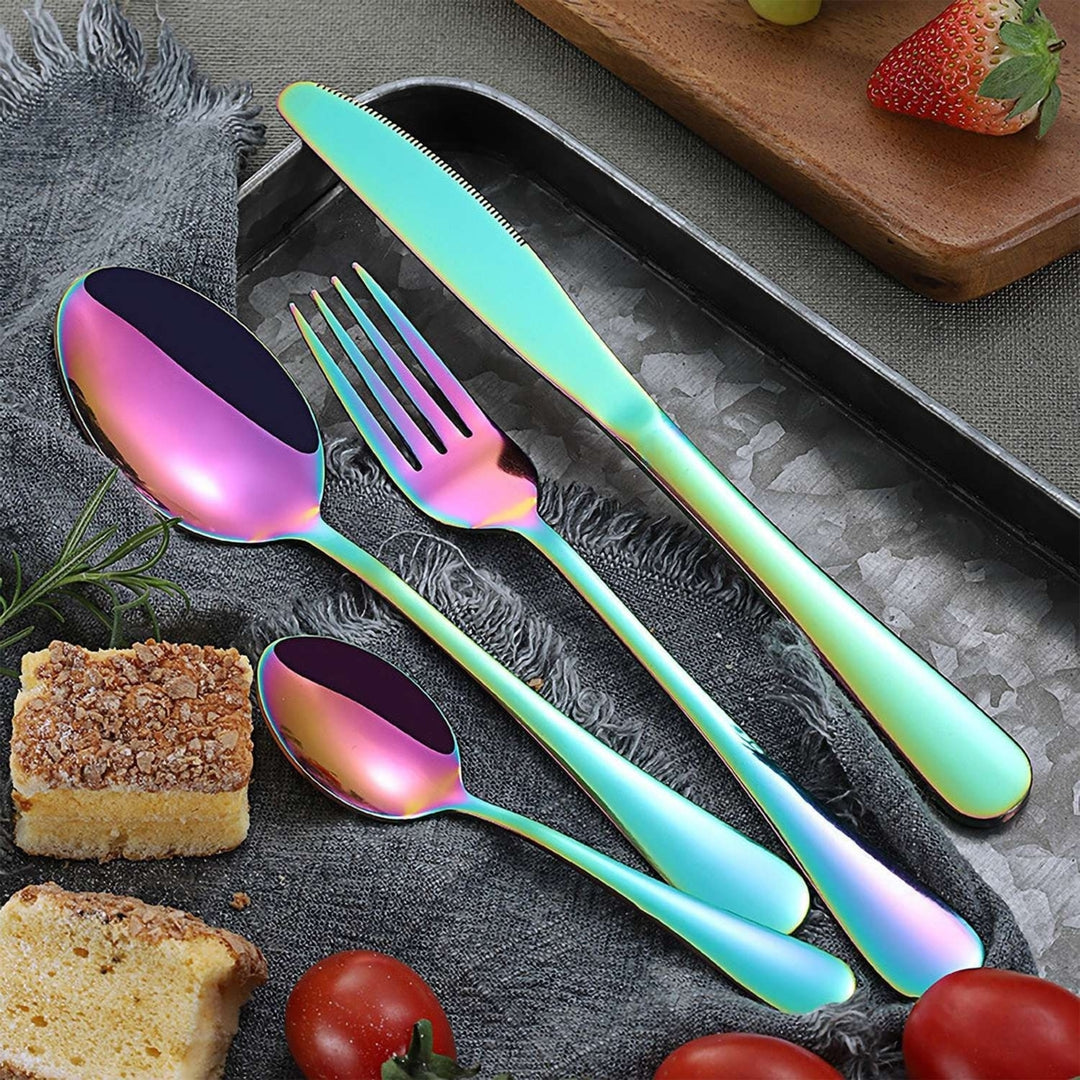 4Pcs Flatware Set Stainless Steel Silverware Cutlery Kitchen Utensil Set with Fork Knife Tea Spoon Image 9