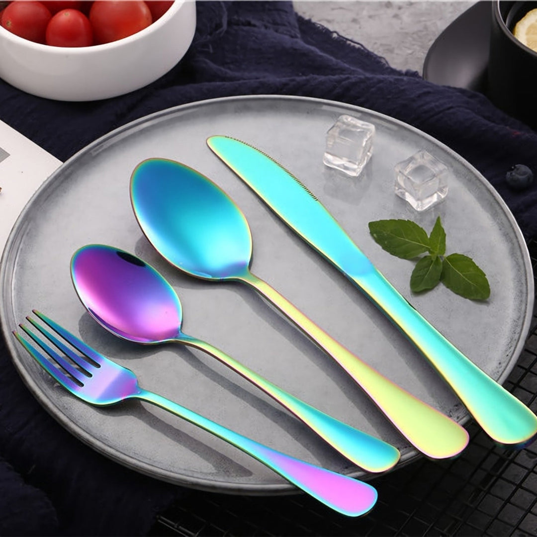 4Pcs Flatware Set Stainless Steel Silverware Cutlery Kitchen Utensil Set with Fork Knife Tea Spoon Image 11
