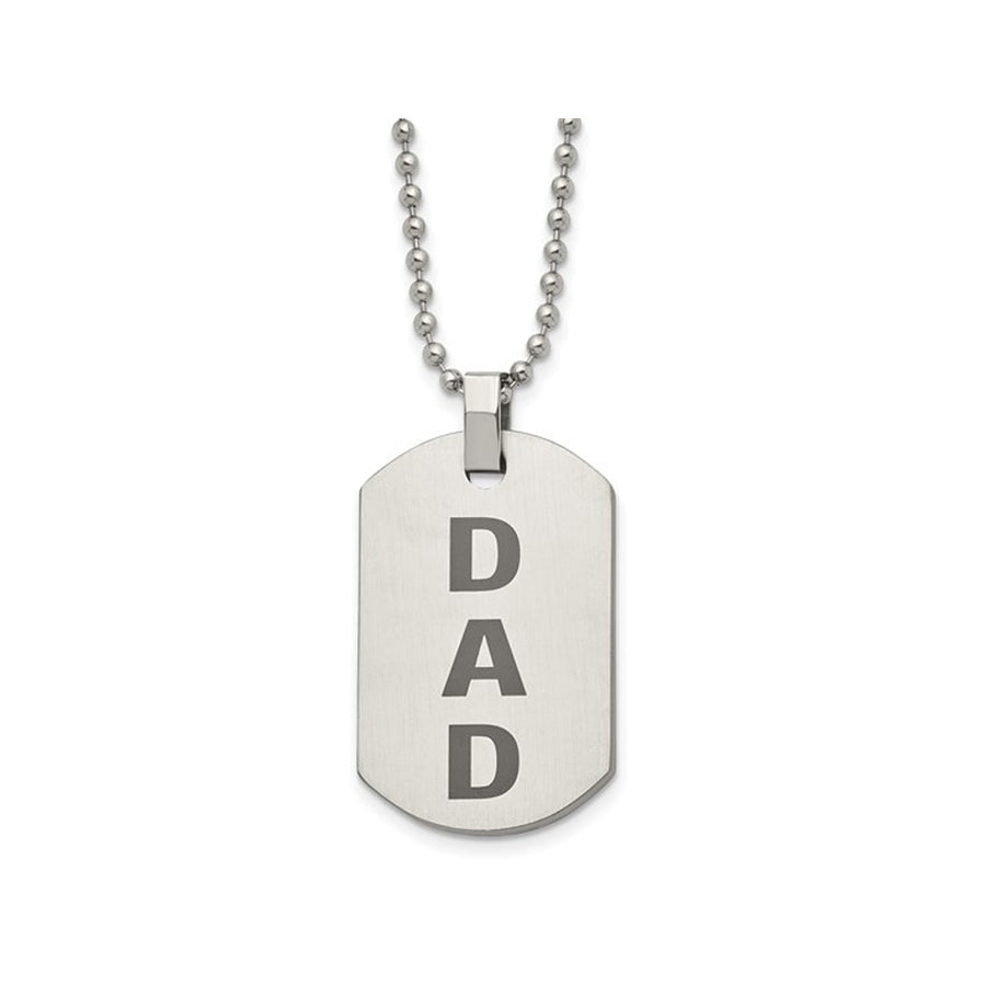Stainless Steel Stainless Steel Lasered DAD Dog Tag Pendant Necklace with Chain Image 1