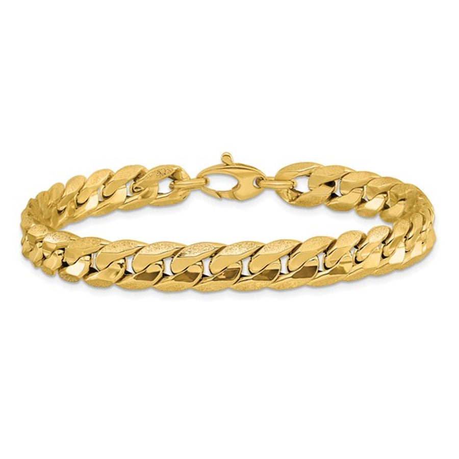 Mens 14K Yellow Gold Textured Curb Link Bracelet (8.5 Inches) Image 1