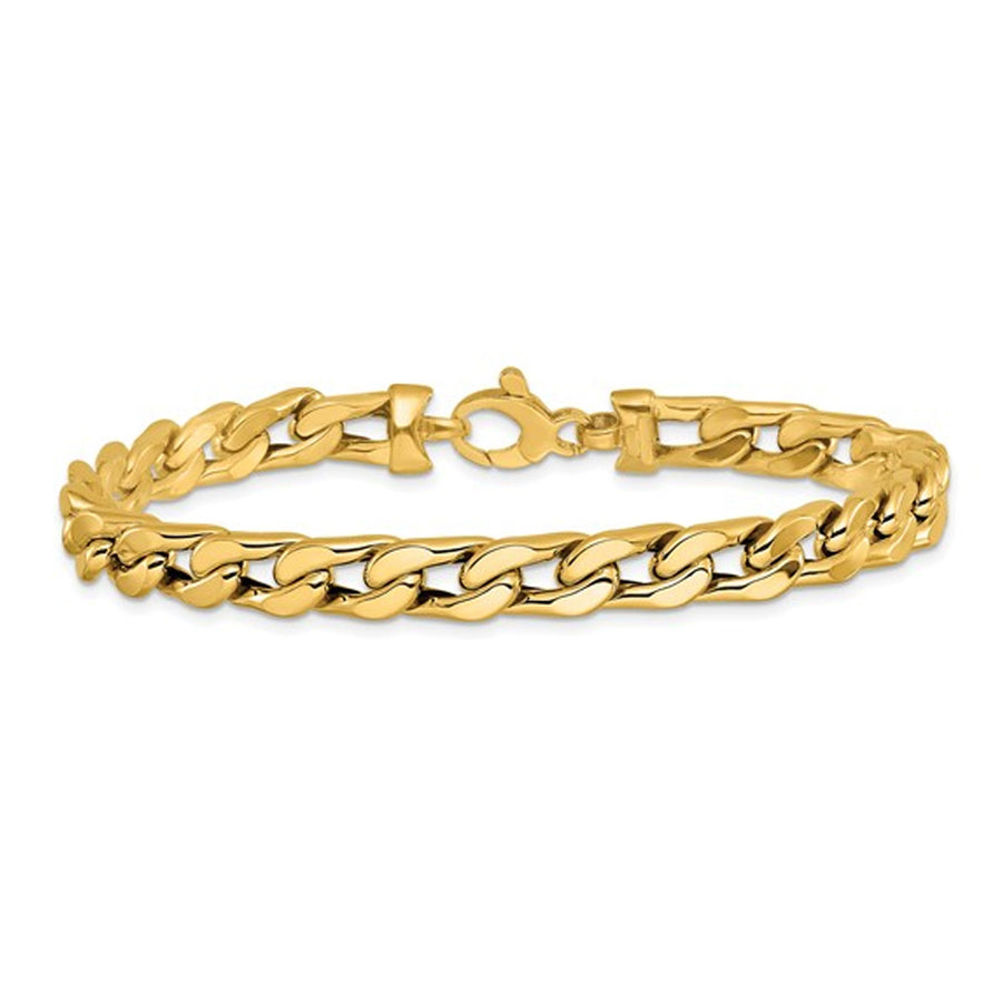 Mens 14K Yellow Gold Curb Chain Link Bracelet (8.5 Inches) Image 1